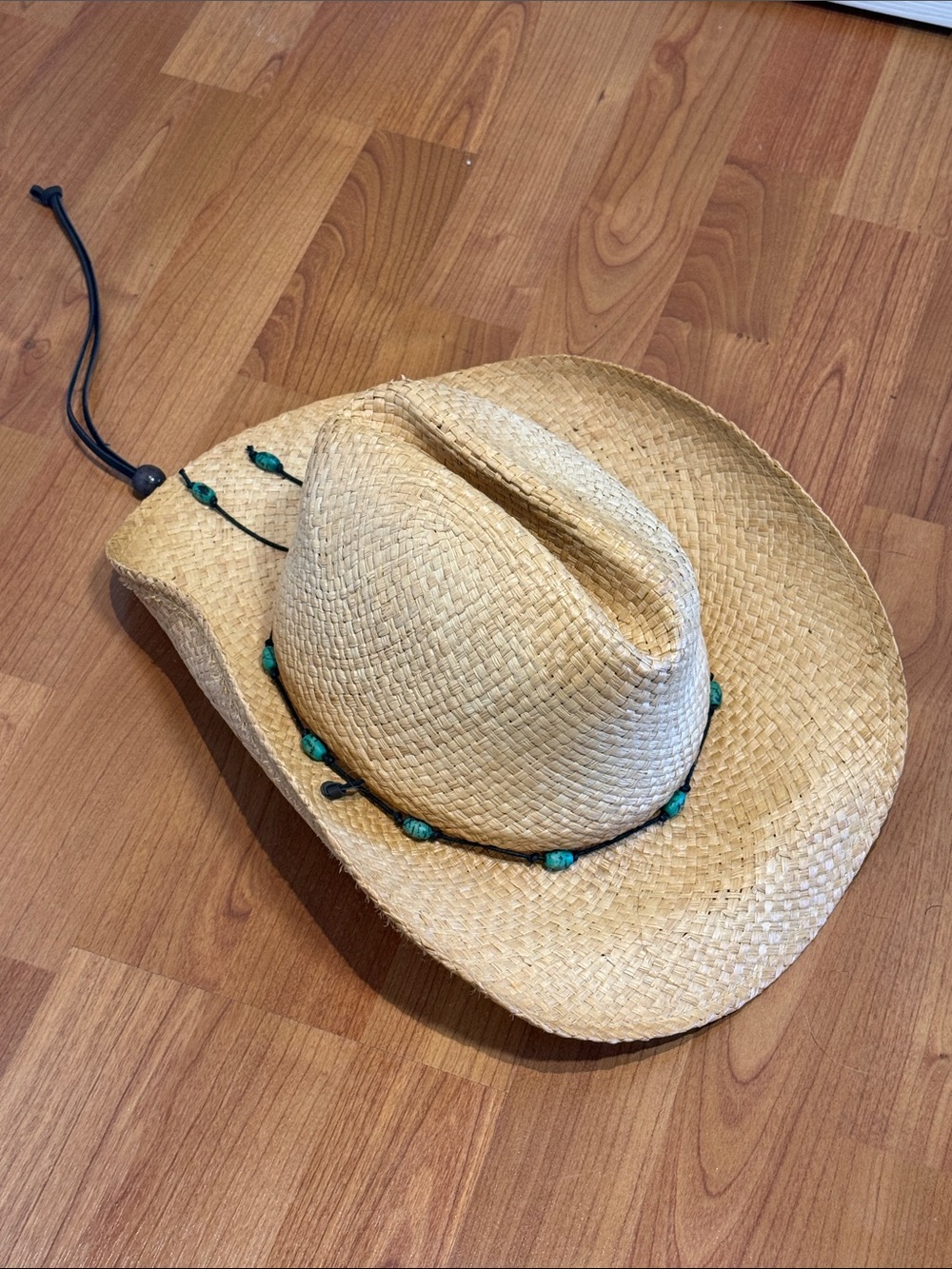 Sundry Straw Cowboy Hat with Turquoise Bead Accents- Sun Hat